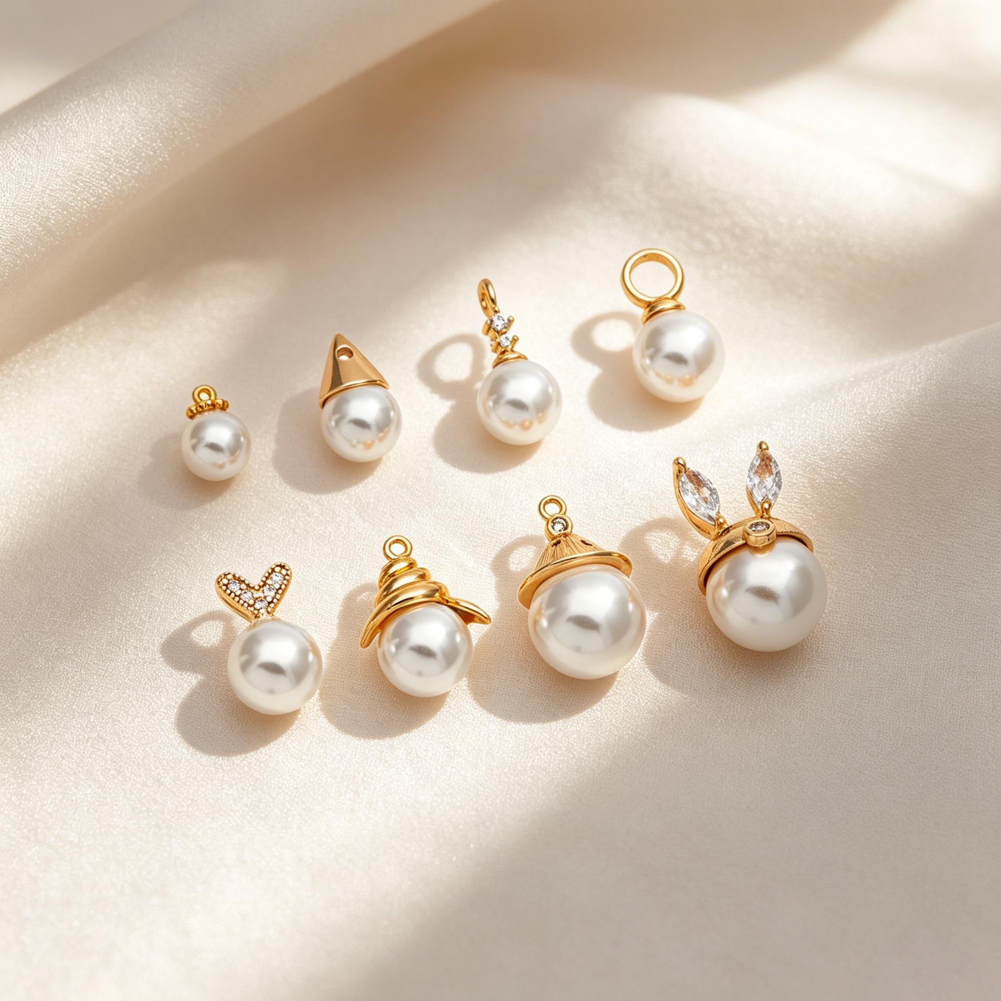 Glass Pearl Charms, 18K Gold plated Brass, Cup With Peg Pearl Bails (GB-4773)